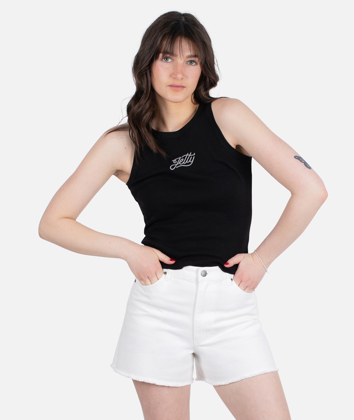 Chain Stitch Microrib Tank - Black