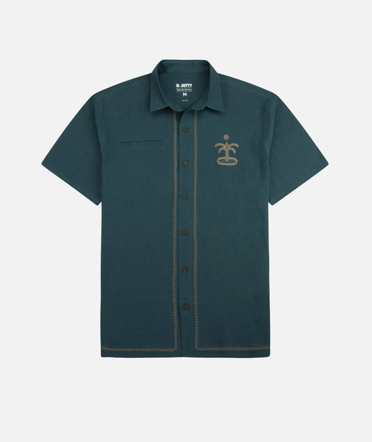 Marshall Embroidered Linen Shirt - Blue - Jetty