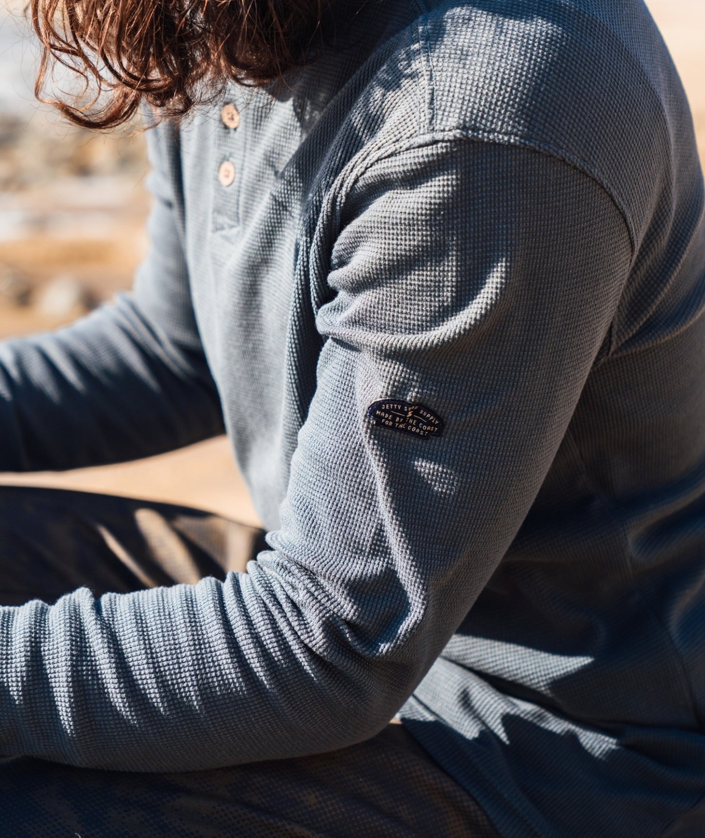 Seabed Waffle Henley Long Sleeve - Navy