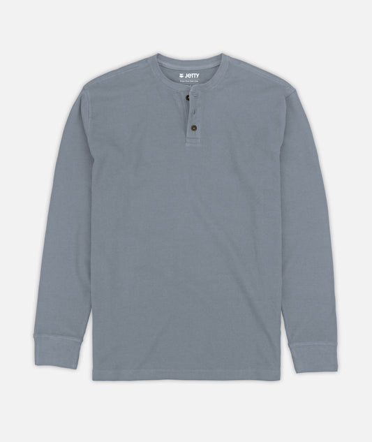 Seabed Waffle Henley Long Sleeve - Light Blue