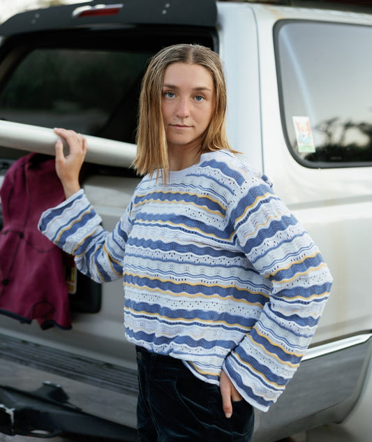Lockwood Pointelle Sweater - Blue - Jetty