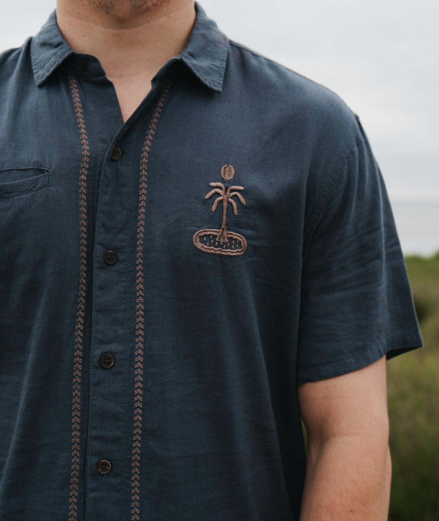 Marshall Embroidered Linen Shirt - Blue - Jetty