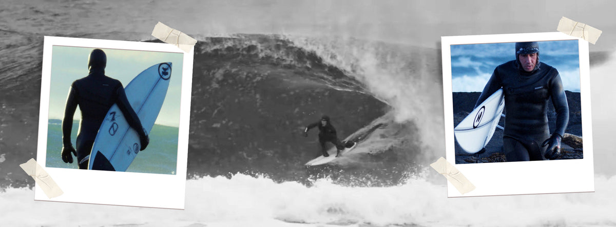 Surfer getting barreled on a heavy wave