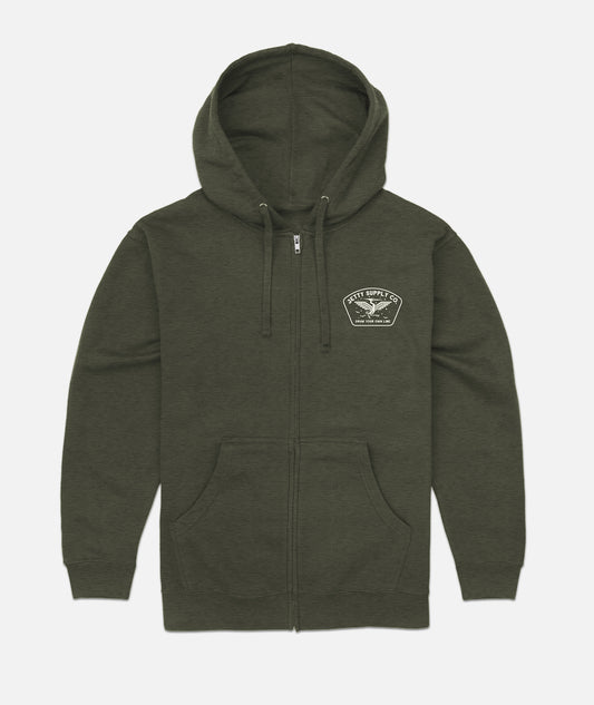 Heron Zip Up Hoodie - Military Green