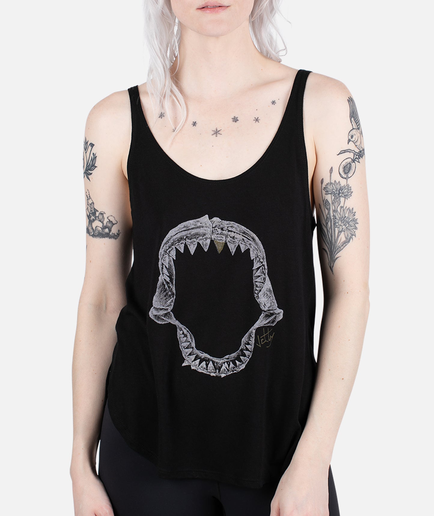 Camiseta sin mangas Jaws para mujer - Negro