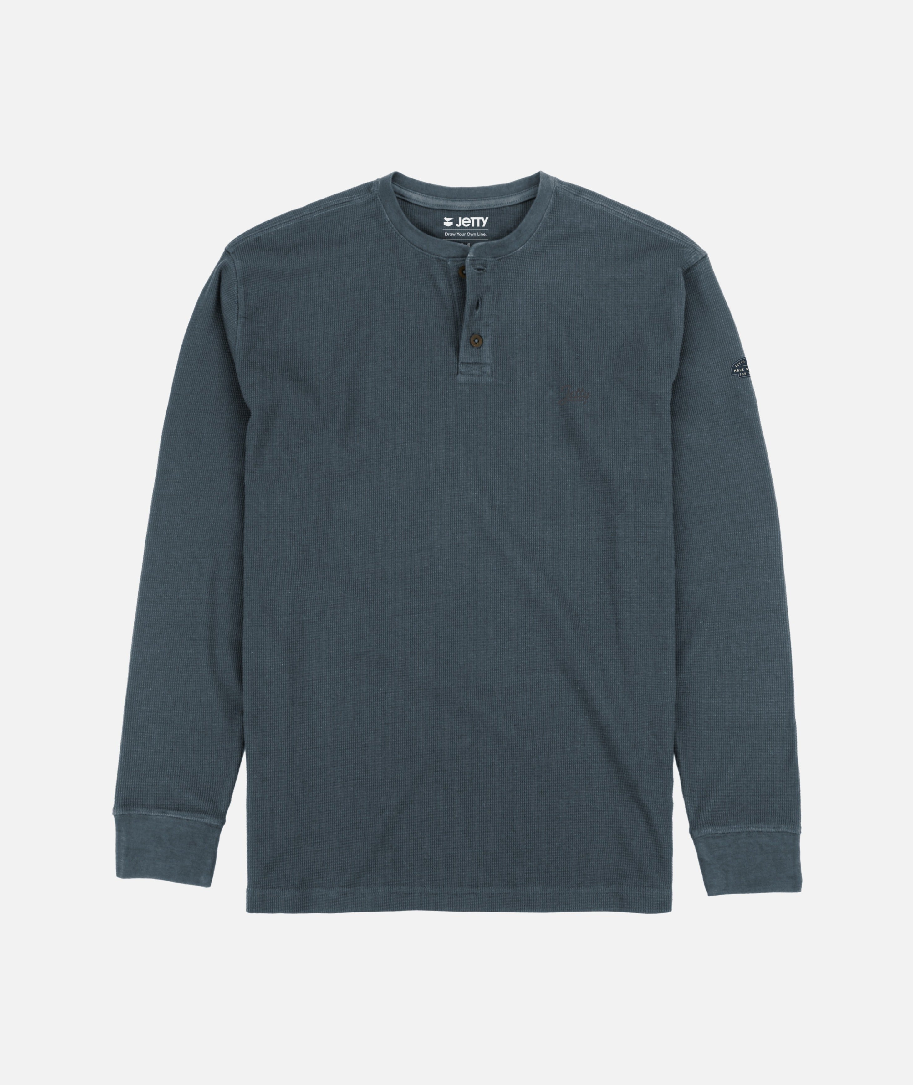 Seabed Waffle Henley Long Sleeve - Navy - Jetty