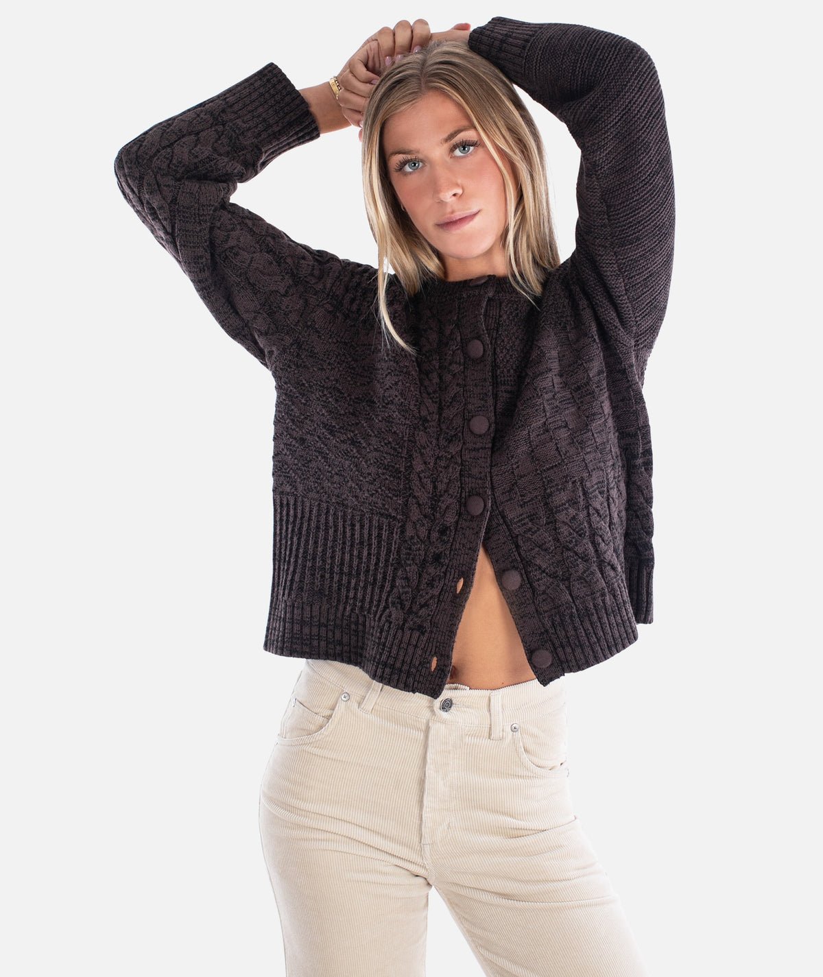 Quincy Patchwork Cardigan - Brown - Jetty