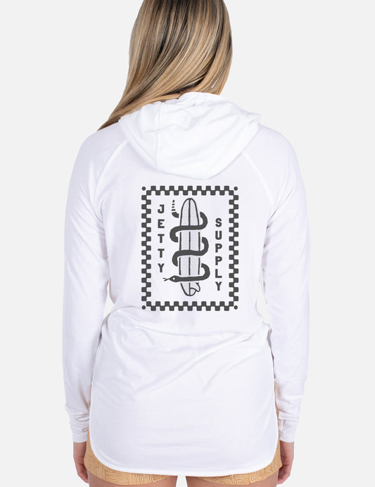 Wave Snake Hooded UV Long Sleeve - White