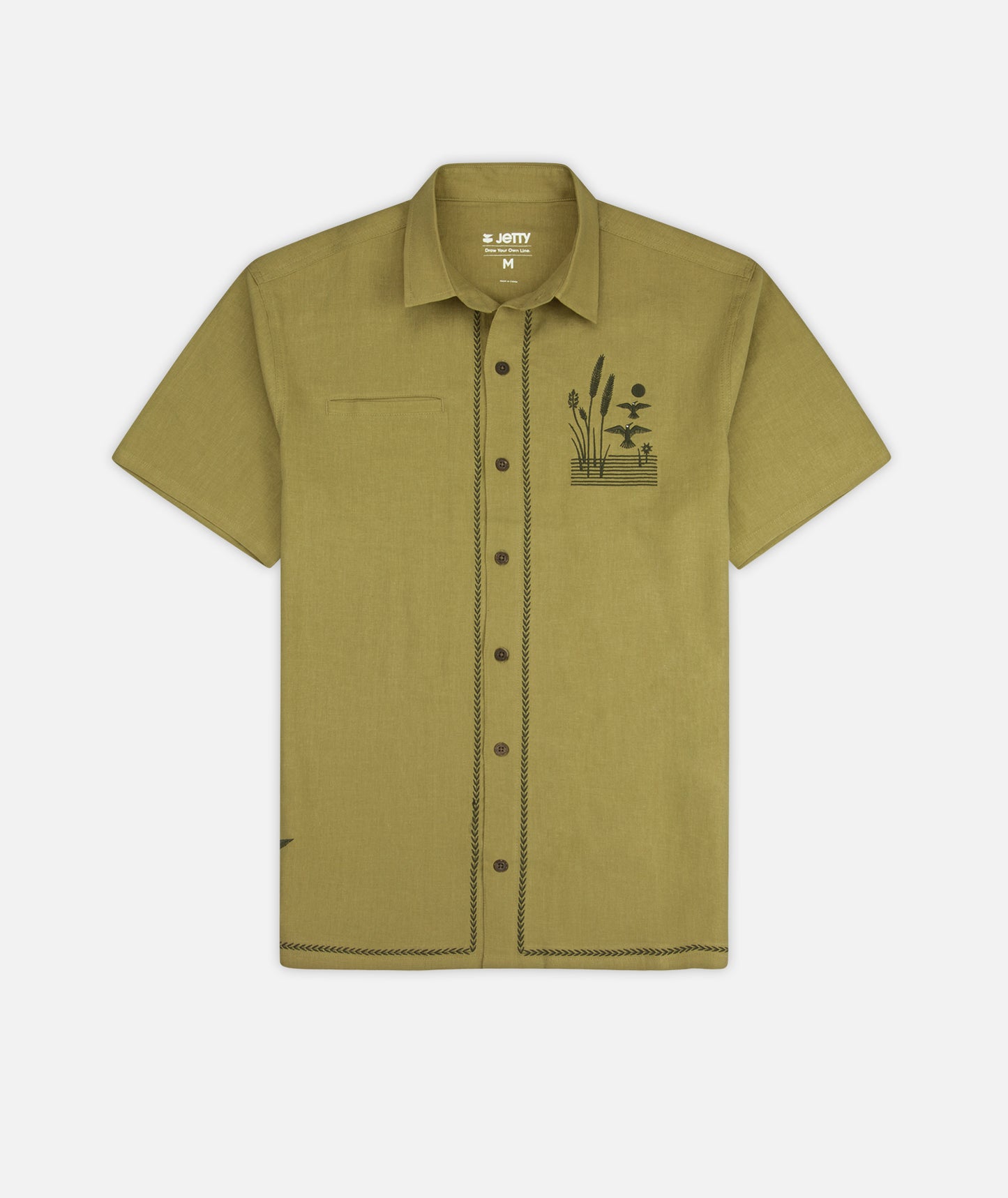 Marshall Embroidered Linen Shirt - Olive - Jetty