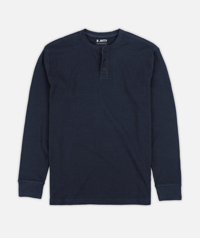 Seabed Waffle Henley Long Sleeve - Navy Blue