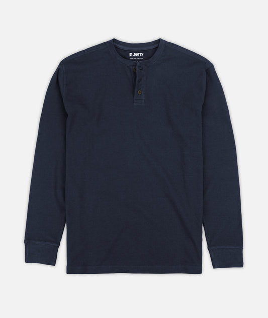 Seabed Waffle Henley Long Sleeve - Navy Blue