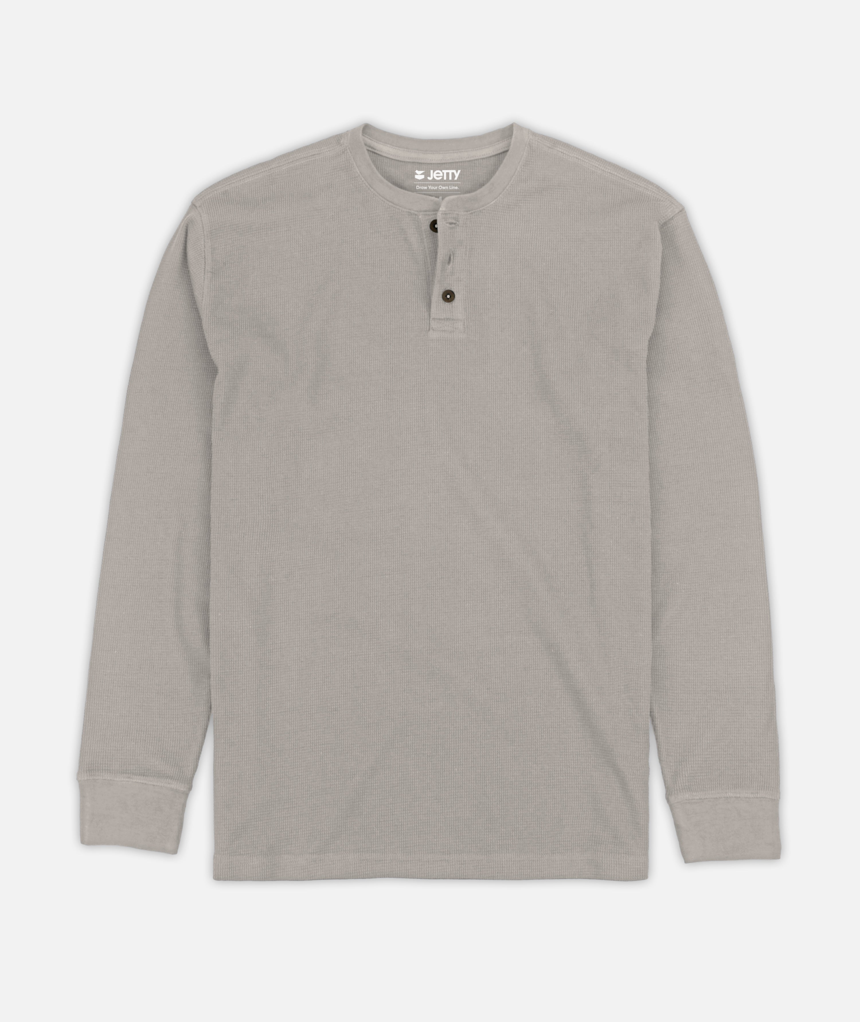 Seabed Waffle Henley Long Sleeve - Warm Grey