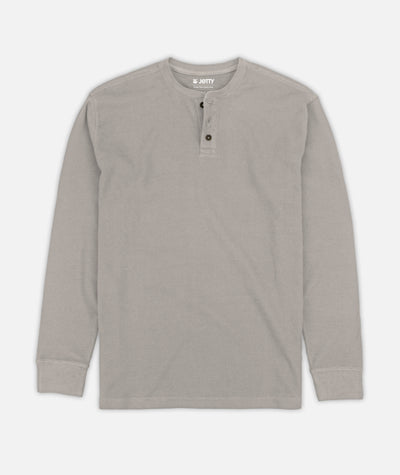 Seabed Waffle Henley Long Sleeve - Warm Grey