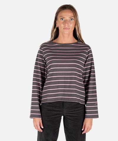 Hollis Striped Heavyweight Long Sleeve - Charcoal