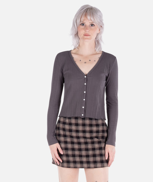 Madison Button Front Long Sleeve - Grey