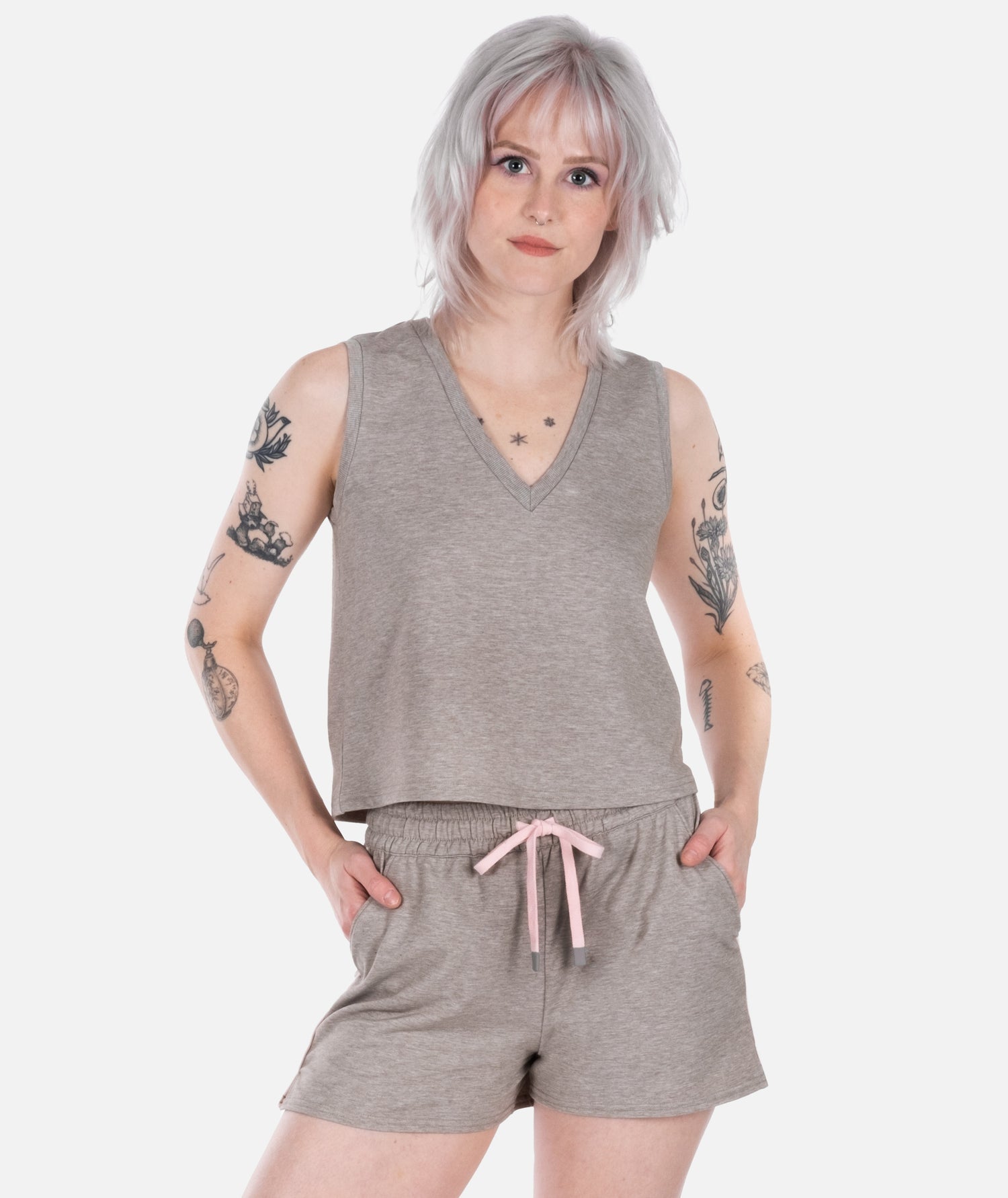Bondi V-Neck Tank - Warm Grey - Jetty