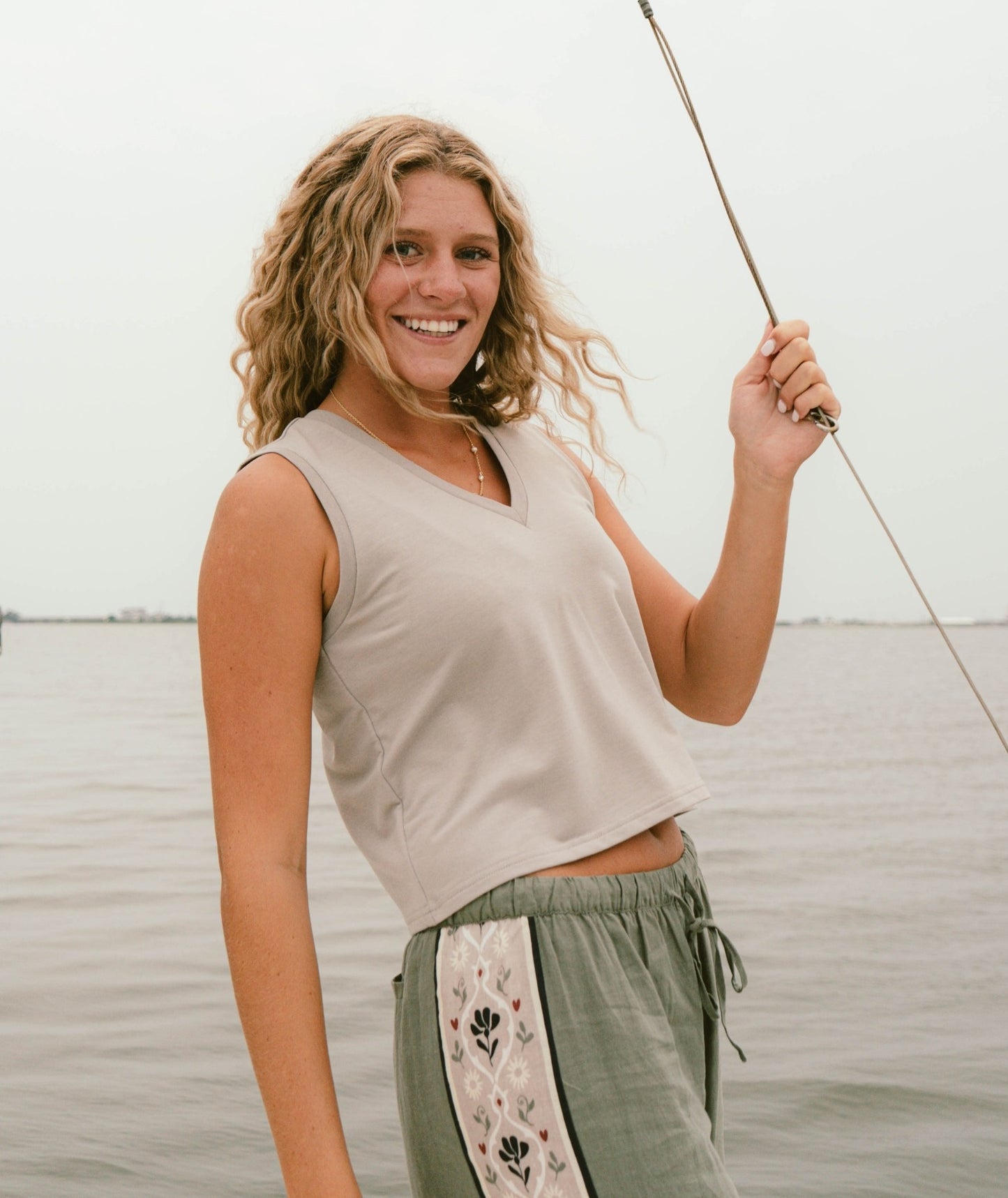 Bondi V-Neck Tank - Warm Grey
