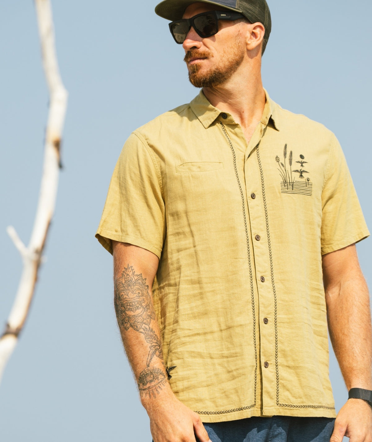 Marshall Embroidered Linen Shirt - Olive - Jetty