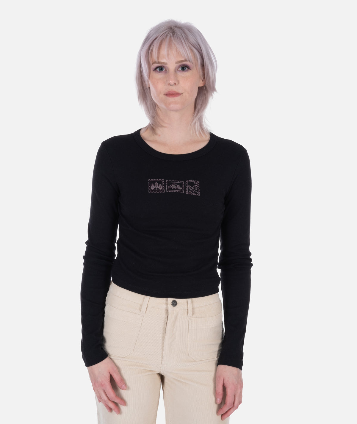 Snail Mail Micro Rib Long Sleeve Tee - Black