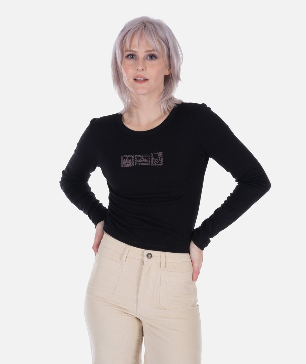 Snail Mail Micro Rib Long Sleeve Tee - Black