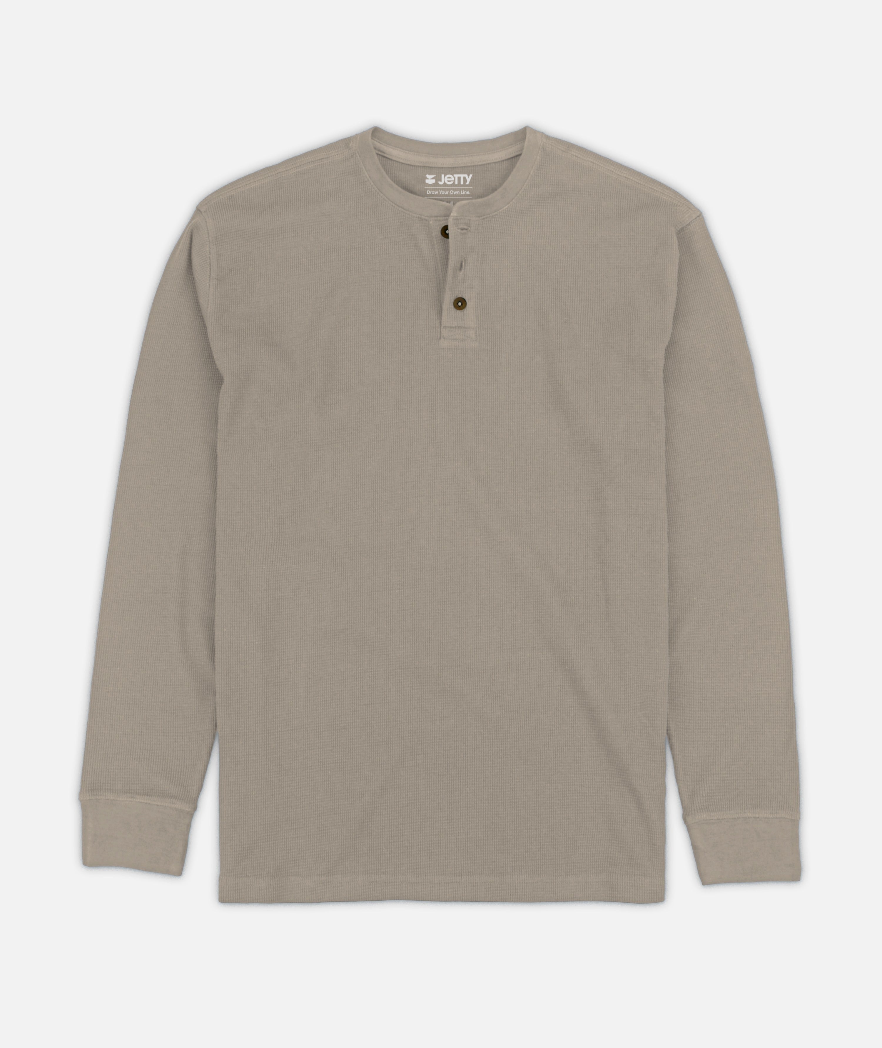 Seabed Waffle Henley Long Sleeve - Warm Grey